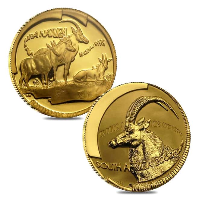 2000 1.85 oz Proof Gold South Africa Natura Sable 4-coin Set .9999 Fine (w/Box & COA, Silver Sable Horn)
