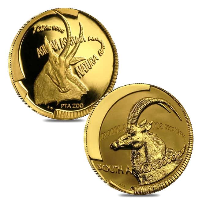2000 1.85 oz Proof Gold South Africa Natura Sable 4-coin Set .9999 Fine (w/Box & COA, Silver Sable Horn)