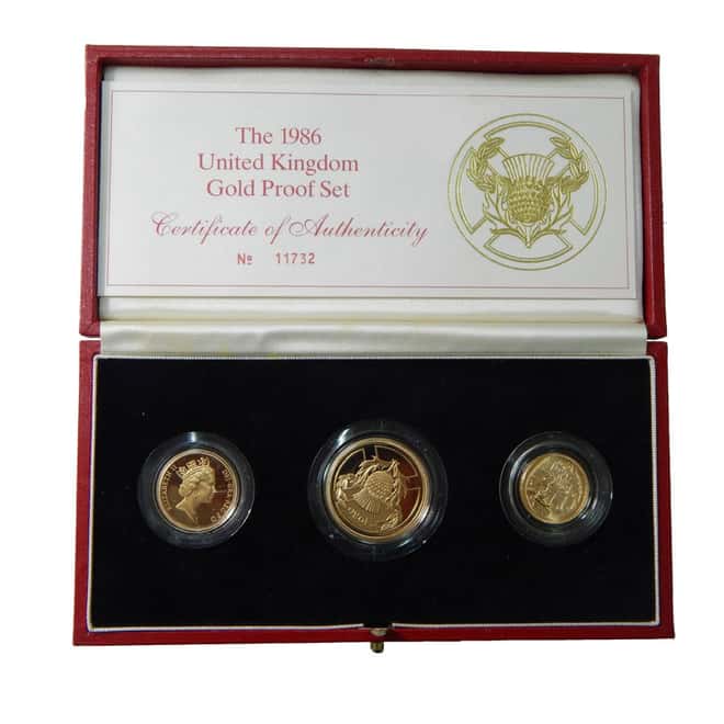 1986 Great Britain UK 3-Coin Gold Proof Set (w/Box & COA)