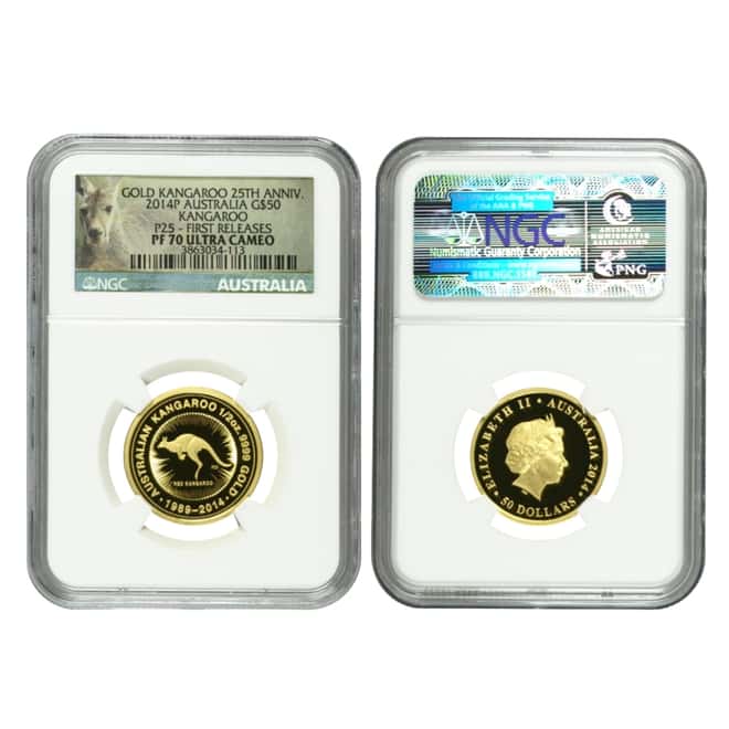 2014 1.9 oz Proof Gold Australian Kangaroo 25th Anniversary 5-Coin Set NGC PF 70 UCAM First Releases (w/Box & COA)