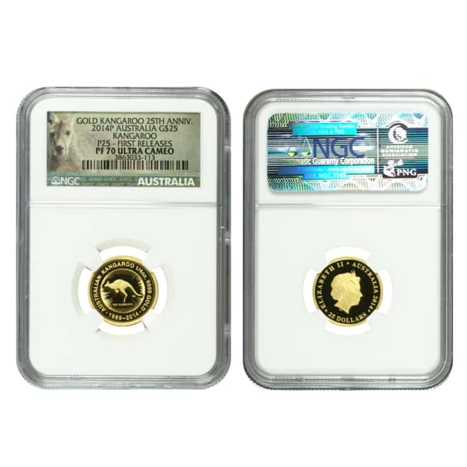 2014 1.9 oz Proof Gold Australian Kangaroo 25th Anniversary 5-Coin Set NGC PF 70 UCAM First Releases (w/Box & COA)