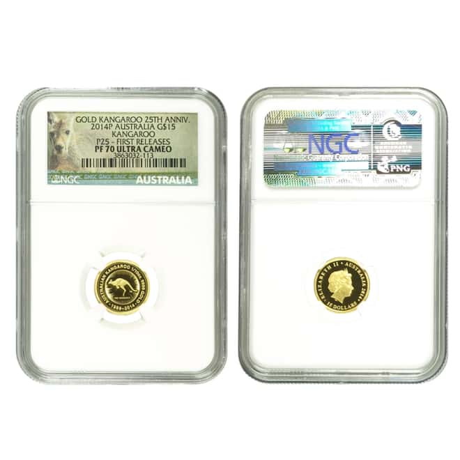 2014 1.9 oz Proof Gold Australian Kangaroo 25th Anniversary 5-Coin Set NGC PF 70 UCAM First Releases (w/Box & COA)