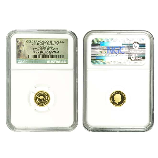 2014 1.9 oz Proof Gold Australian Kangaroo 25th Anniversary 5-Coin Set NGC PF 70 UCAM First Releases (w/Box & COA)