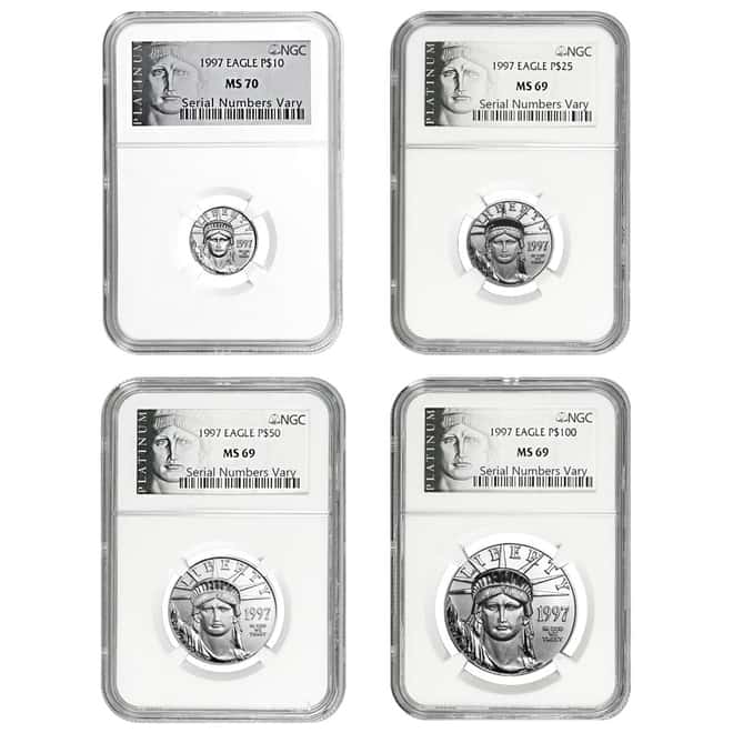 1997 1.85 oz Platinum American Eagle 4-Coin Set NGC MS 70/69 - First Year of Issue