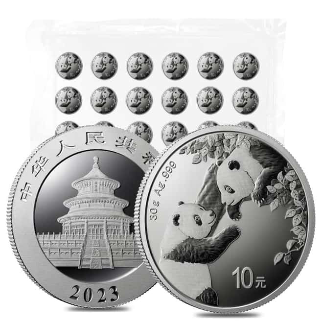 Sheet of 30 - 2023 30 gram Chinese Silver Panda 10 Yuan .999 Fine BU (Lot of 15)
