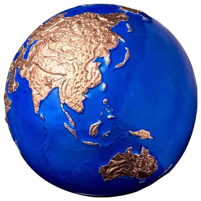 2022 3 oz Silver Rose Gold Plating Blue Marble Endangered - Meteorite Spherical Coin Barbados .999 Fine (w/Box & COA)