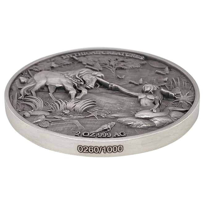 2021 Chad 2 oz Silver Mermaid & Unicorn - Mythical Creatures Series Antiqued High Relief Coin (w/Box)