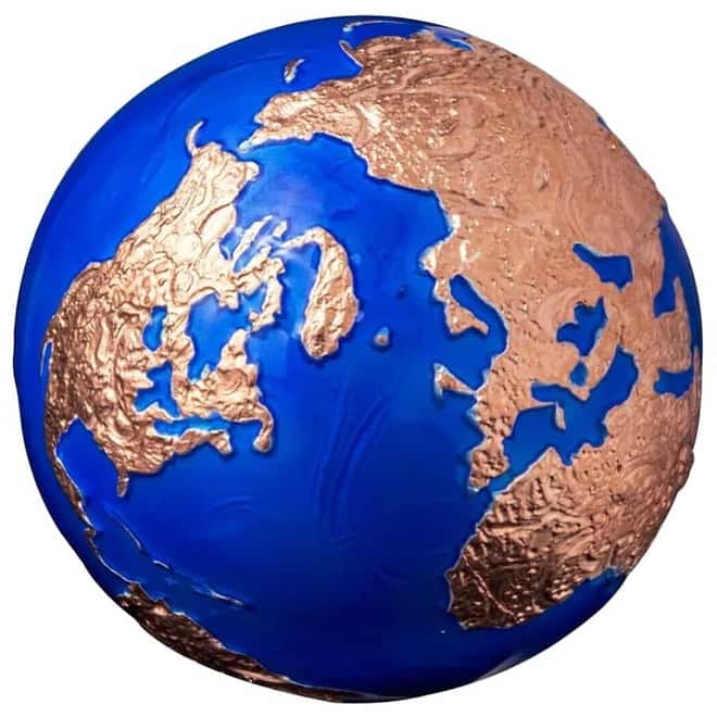 2022 3 oz Silver Rose Gold Plating Blue Marble Endangered - Meteorite Spherical Coin Barbados .999 Fine (w/Box & COA)