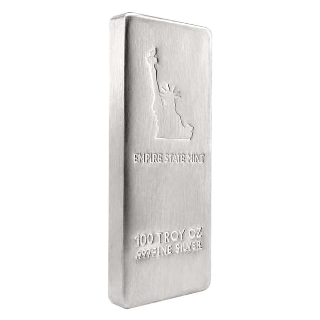 100 oz Empire State Mint Statue of Liberty Silver Bar .999 Fine