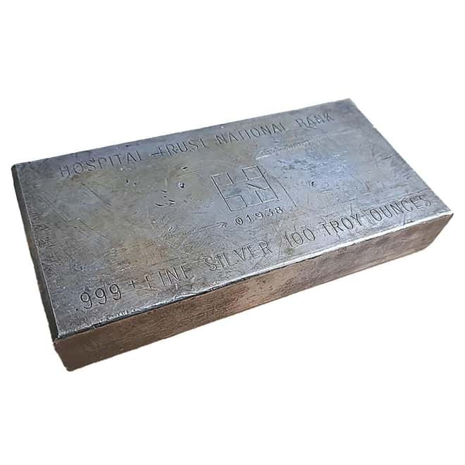 100 oz Hospital Trust National Bank Silver Bar (Landscape Variety) .999+ Fine