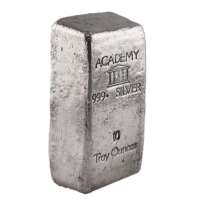 10 oz Academy Vintage Silver Bar Poured .999+ Fine