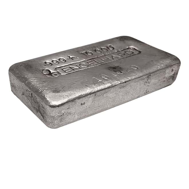 10 oz Engelhard Silver Bar .999 Fine (Bull Logo, Linen Pattern)