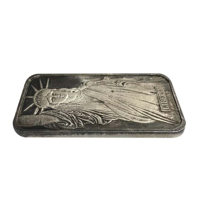 1 oz Johnson Matthey MTB Statue of Liberty Silver Vintage Bar .999 Fine
