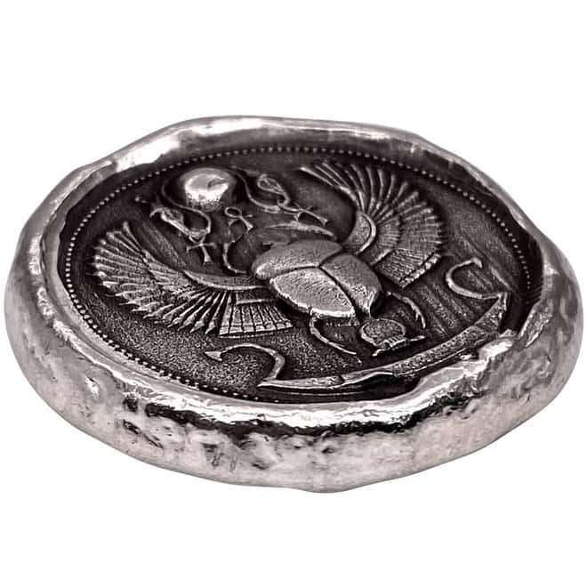 1 oz MK Barz Scarab Beetle Stamped Silver Round .999+ Fine