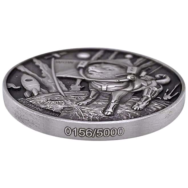 2022 Chad 2 oz Silver Doge On The Moon Antiqued High Relief Coin .999 Fine (w/Box)
