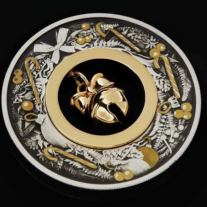 2022 2 oz Jingle Bell Antiqued Silver Coin Australian Perth Mint (w/Box & COA)