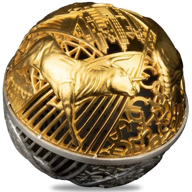 2022 2 oz Silver Bull and Bear Spherical Coin Samoa .999 Fine (w/Box & COA)