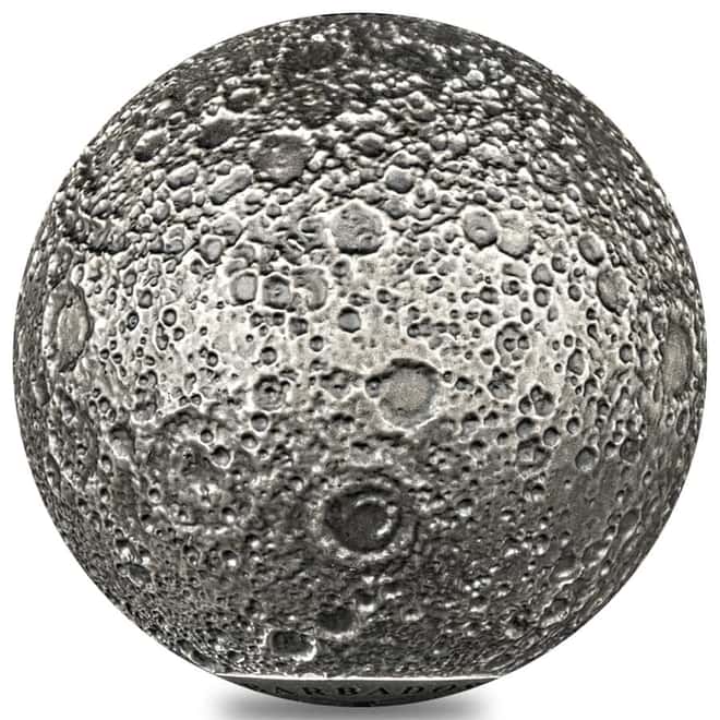 2023 3 oz Silver Moon Spherical Coin Barbados .999 Fine (w/Box & COA)