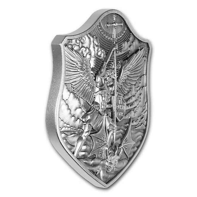 2 oz South Korea Silver Archangel Michael Ornate Shield Stackable