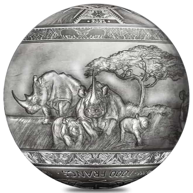 2022 1 Kilo Silver Big Five - Rhinoceros Spherical Coin Djibouti .999 Fine (w/Box & COA)