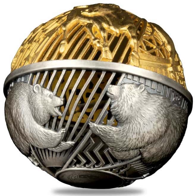 2022 2 oz Silver Bull and Bear Spherical Coin Samoa .999 Fine (w/Box & COA)