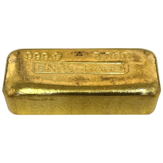 5 oz Gold Engelhard Vintage Loaf Style Bar .9999 Fine (No Serial Number)