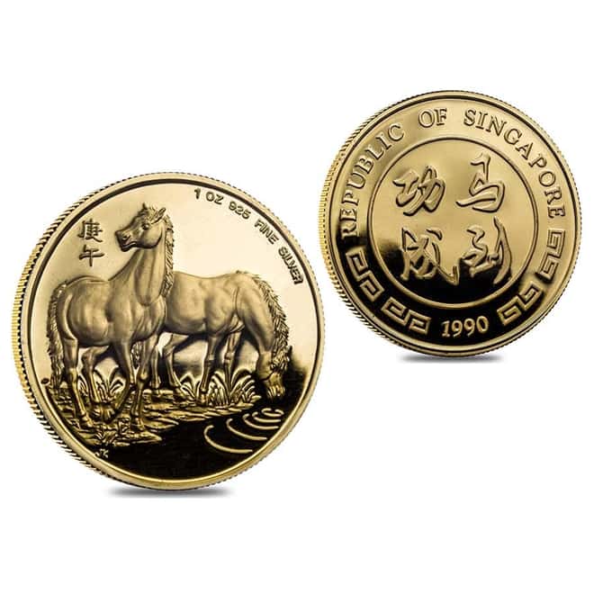 1990 Singapore Gold/Silver Year of the Horse Lion Collector's Edition Proof Set (w/Box & COA)