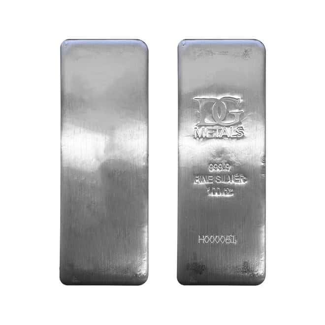100 oz Dillon Gage Metals (DG) Silver Cast Bar .9999 Fine