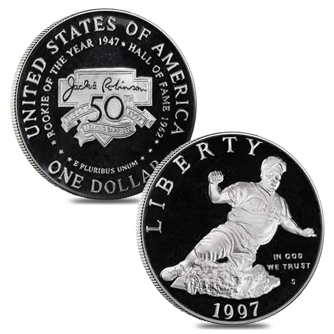 1997 W/S Jackie Robinson Commemorative Gold & Silver Proof/BU 4-coin Set (w/Box & COA)