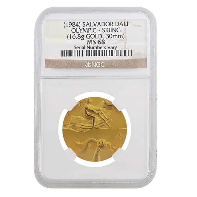 1984 Salvador Dali Olympic .900 Gold 0.49 oz (Skiing) NGC MS 68