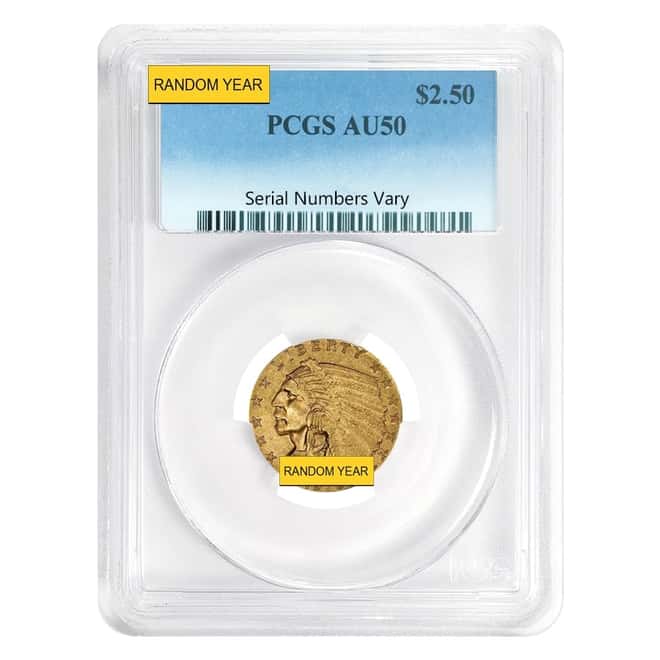$2.5 Gold Quarter Eagle Indian Head PCGS AU 50 (Random Year) 