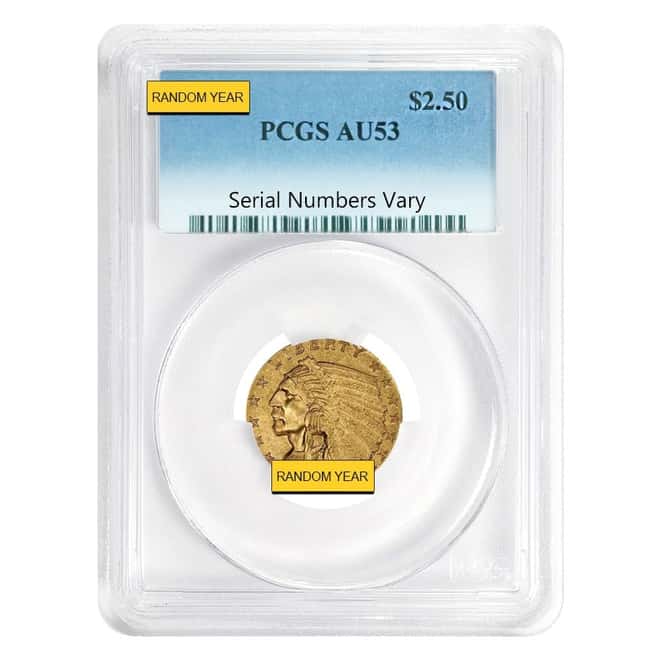 $2.5 Gold Quarter Eagle Indian Head PCGS AU 53 (Random Year)