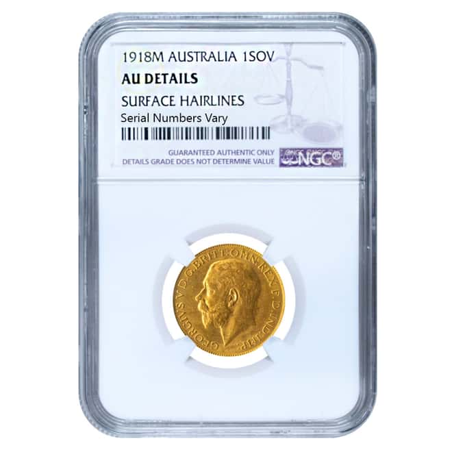 1918-M Gold Australia Sovereign George V Coin NGC AU Details