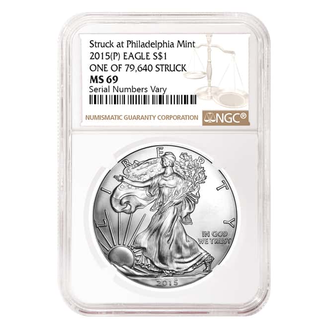 2015 (P) 1 oz Silver American Eagle $1 Coin NGC MS 69 1 of 79,640 Struck