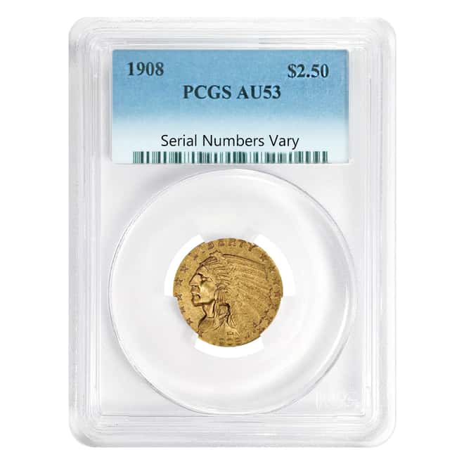 1908 $2.5 Gold Quarter Eagle Indian Head PCGS AU 53
