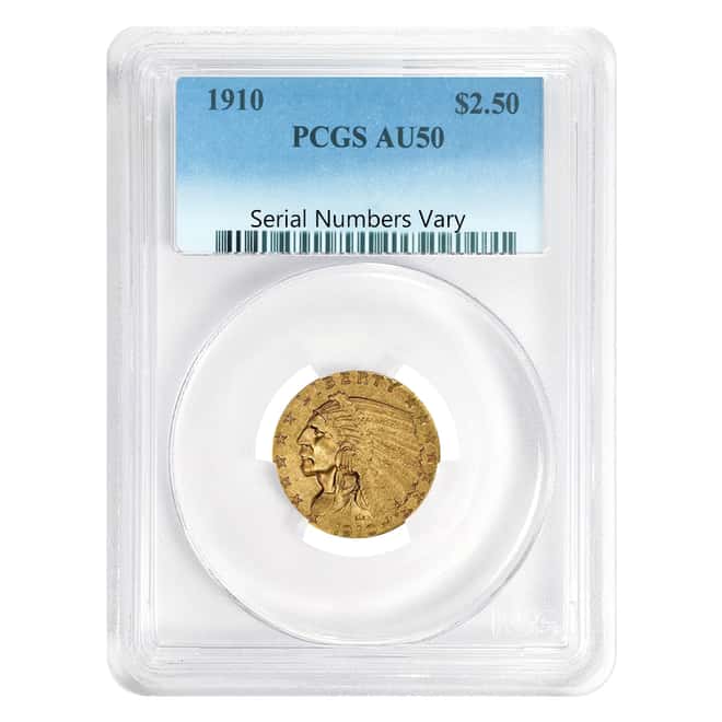 1910 $2.5 Gold Quarter Eagle Indian Head PCGS AU 50 