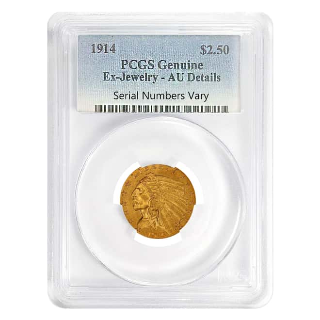 1914 $2.5 Gold Quarter Eagle Indian Head PCGS AU Details