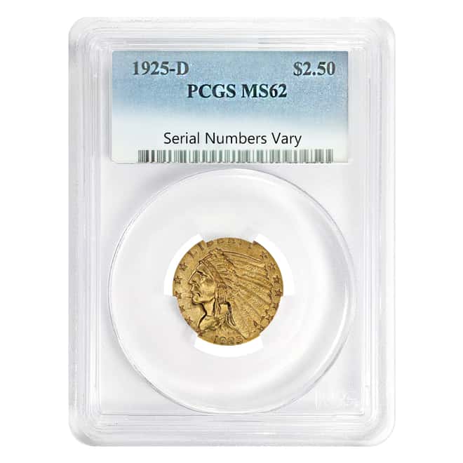 1925 D $2.5 Gold Quarter Eagle Indian Head PCGS MS 62