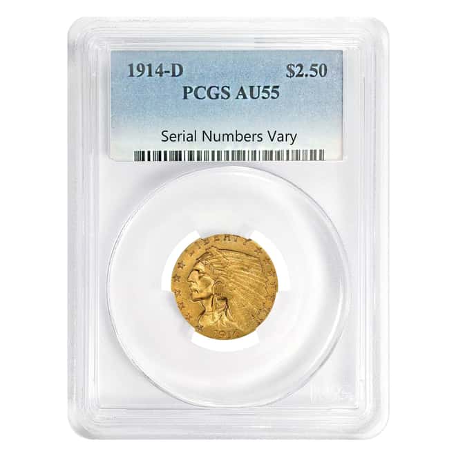 1914 D $2.5 Gold Quarter Eagle Indian Head PCGS AU 55