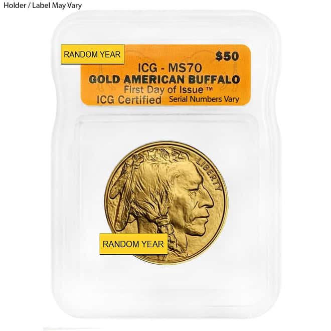 1 oz $50 Gold American Buffalo ICG MS 70 (Random Year)