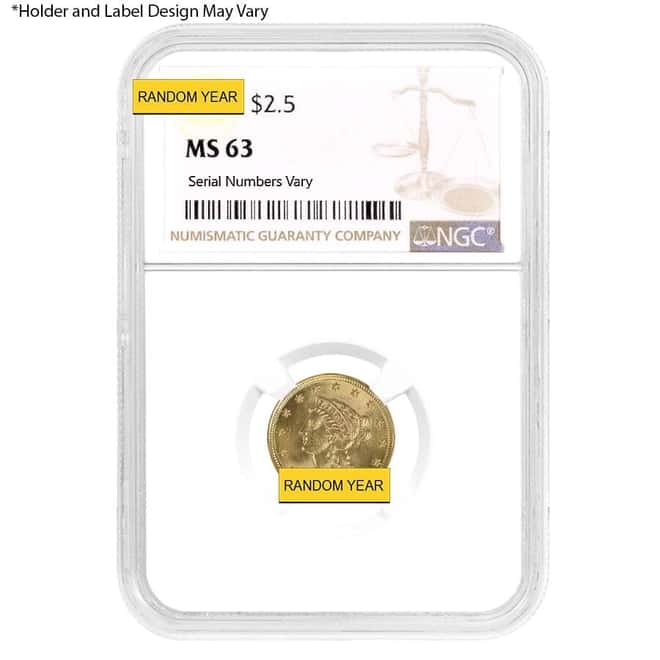 $2.5 Gold Quarter Eagle Liberty Head NGC MS 63 (Random Year)