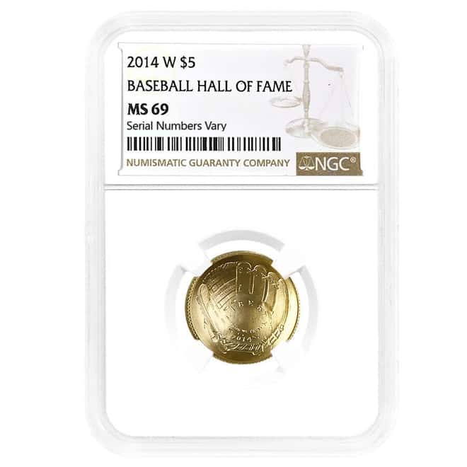 2014-W National Baseball Hall of Fame $5 Gold Coin NGC MS 69