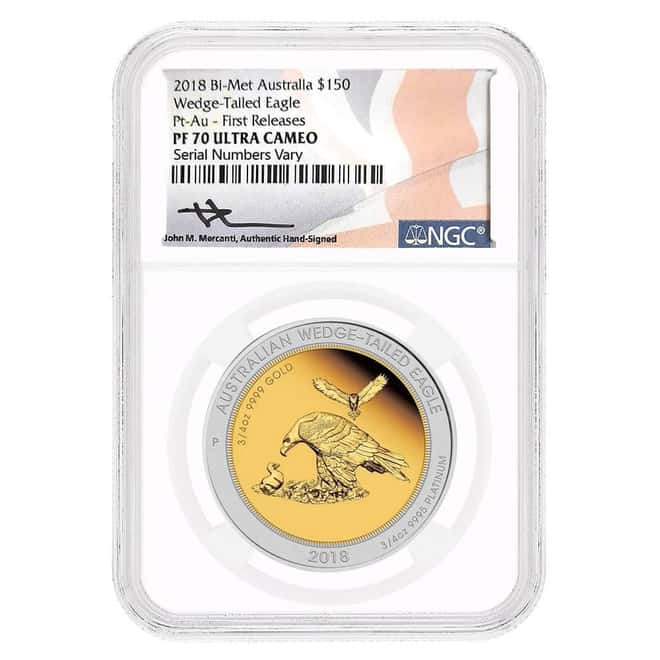 2018 1.5 oz Proof Bimetallic Gold/Platinum Australian Wedge-Tailed Eagle Perth Mint NGC PF 70 John M. Mercanti