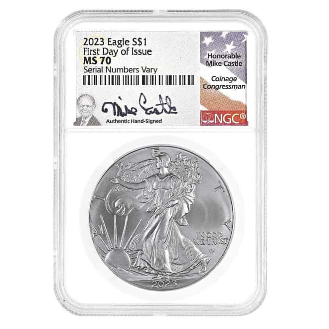 2023 1 oz Silver American Eagle NGC MS 70 FDOI (Castle)