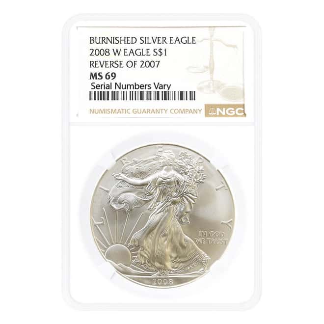 2008-W 1 oz Burnished Silver American Eagle $1 NGC MS 69 Reverse of 2007