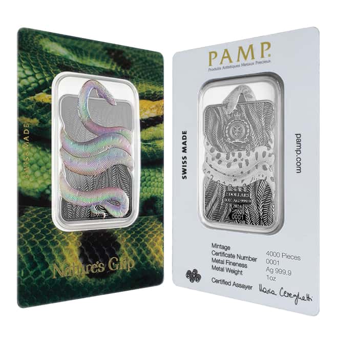 2024 1 oz PAMP Suisse Nature's Grip Green Anaconda Silver Coin Bar