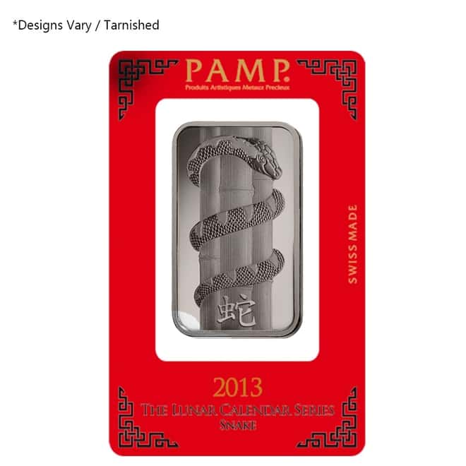 1 oz PAMP Suisse Random Design Silver Bar .999 Fine (In Assay, Tarnished)