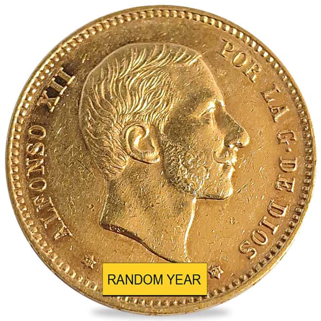 1881-1885 Spain 25 Pesetas Alfonso XII Gold Coin Avg Circ (Random Year)