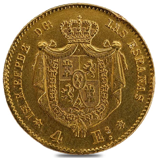Spain 4 Escudos Gold Coin Ex-Jewelry (Random Year)