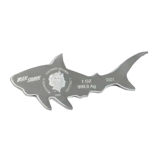 2020 1 oz Silver Tiger Shark Solomon Islands $2 Coin .9999 Fine (In Cap)